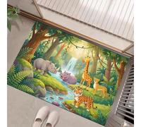 Rainforest Animals 60 X 90 Cmdirt Trapper Doormat For Front Door Outside&Indoor, Indoor Outdoor Entrance Mat With Easy Cleanelephant, Lion, Giraffeabsorbent Non-Slip Floor Mats Pets