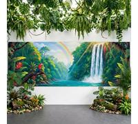 Rainforest Backdrop 549 x 183 cm Tropical Jungle Forest Photography Backdrop Rainforest Trees Nature Wall Tapestry Background Wild Camping Party Banner Decorations Kids Birthday Photo Booth Props