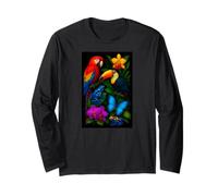 Rainforest Collage Macaw, Toucan, Frogs, Butterfly, Orchids Long Sleeve T-Shirt