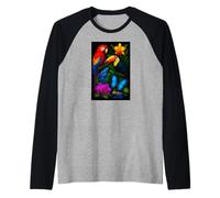Rainforest Collage Macaw, Toucan, Frogs, Butterfly, Orchids Raglan Baseball Tee