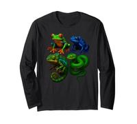 Rainforest Creatures Collage Frogs Chameleon Snake Wildlife Long Sleeve T-Shirt