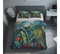 Rainforest Duvet Cover Single Size, Reversible Print Design, 2 Pcs Jungle Tropical Botanical Bedding Set, Soft Microfibre Quilt Cover with 1 Pillowcase, Zip Gs26d