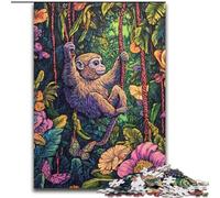 Rainforest Gibbon Jigsaw Puzzles for Teenagers 1000 Pieces, Learning Educational Toys Family Games with Matching Poster And Trivia Sheet (50x75cm)