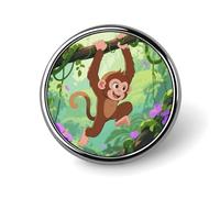 Rainforest Hydrangea Lapel Pin Fashion Brooch Pin Cute Button Badges Round Button Pins Enamel Pins Metal Pinback for Hat Shirt Clothing Bags Decoration, Rhesus Monkey, Circular
