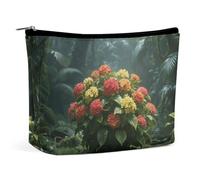 Rainforest Hydrangea Makeup Bag PU Leather Waterproof Travel Cosmetic Bag for Women Girl Wide-Open Zippered Pouch Portable Toiletry Bags Organizer Case Travel Essentials Toiletries Accessories