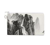 Rainforest Hydrangea Wallet for Men Women Canvas Coin Purse Zippered Change Holder with Secure Closure, Ink Painting Landscape, One Size, Ink Painting Landscape