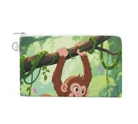 Rainforest Hydrangea Wallet for Men Women Canvas Coin Purse Zippered Change Holder with Secure Closure, Rhesus Monkey, One Size, Rhesus Monkey