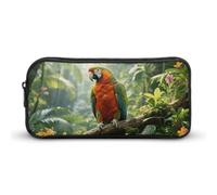 Rainforest Parrot Pencil Case - Large Aesthetic Makeup Bag Multi-Purpose Pencil Pouch Cute Cosmetic Bag with Zipper Closure for Office, Home, Study & Travel