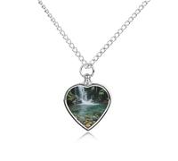 Rainforest Waterfall Pool Pet Urn Necklace for Dog Cat Ashes Heart Cremation Keepsake Pendant Memorial Jewelry Gifts for Women Men