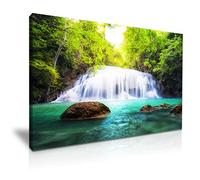 Rainforest Waterfall Trees Forest Pathway Sunset Landscape Canvas Wall Art Picture Print Gift for Modern Family Home Office Hotel School Pub Decoration (XL: 91cm X 61cm)