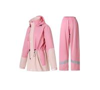 RAINFREEM Rain Suit for Women Waterproof Hooded Rain Gear Rain Jacket and Pants 2 Piece Breathable Rain Coat Outdoor, Pink, S