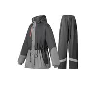 RAINFREEM Rain Suit for Women Waterproof Hooded Rain Gear Rain Jacket and Pants 2 Piece Breathable Rain Coat Outdoor, Grey, Large
