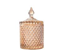 Rainie Love Home Basic Food Storage Organization Set-Crystal Diamond Faceted Jar with Crystal Lid,Suitable as A Candy Dish,Cookie Tin,Biscuit Barrel,Decorative Candy Jar (Amber, 16 oz)