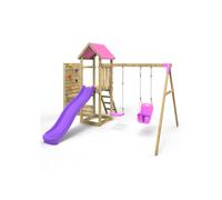 Wooden Climbing Frame with Swing, Vertical Climbing Wall and Slide - Rainier Pink Rebo Pink One Size