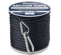 Rainier Supply Co. Boat Anchor Line - 100 ft x 3/8 inch Anchor Rope - Double Braided Nylon Anchor Boat Rope with 316SS Thimble and Heavy Duty Marine Grade Snap Hook - Black