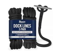 RainierSupplyCo Dock Lines 2-Pack - Boat Rope for Docking with Loop - 15 ft x 3/8 Inch Premium Double Braided Nylon Marine Rope - Mooring Line with 12" Eyelet - Boat Accessories - Black