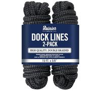 RainierSupplyCo Dock Lines 2-Pack - Boat Rope for Docking with Loop - 15 ft x 5/8 Inch Premium Double Braided Nylon Marine Rope - Mooring Line with 15" Eyelet - Boat Accessories - Black