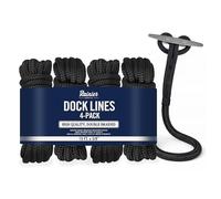 RainierSupplyCo Dock Lines 4-Pack - Boat Rope for Docking with Loop - 15 ft x 3/8 Inch Premium Double Braided Nylon Marine Rope - Mooring Line with 12" Eyelet - Boat Accessories - Black