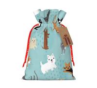 (Raining Cats & Dogs) Christmas Burlap Bags, M Size Christmas Drawstring Gift Bags Goodie Bags For Kids Xmas Party Favors