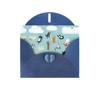 Raining Cats & Dogs Pattern Blank Greeting Cards For Birthdays, Valentine'S Day, Parties, Weddings, 4x6 Inches Blue Envelope