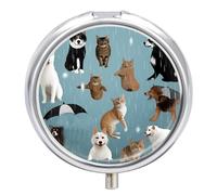 Raining Cats & Dogs Pill Case 3 Compartment Portable Pill Box Daily Round Pill Organizer for Pocket Purse Daily Medicine Container to Hold Vitamins Fish Oil Travel Gifts