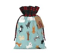 Raining Cats & Dogs Print Christmas Drawstring Gift Bags Large Xmas Present Storage Bag