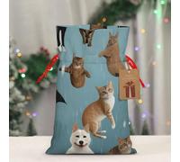 Raining Cats & Dogs Print Christmas Drawstring Gift Bags Reusable Gift Bags Burlap Drawstring Bags Xmas Gift Bag For Wedding Christmas New Year'S Day Present Storage Bag