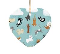 Raining Cats & Dogs Print Festive Accessories Ceramic Ornament, Star Heart Shaped Pendant For Christmas Decor