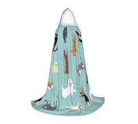 Raining Cats & Dogs Print Hooded Wizard Robe Halloween Cloak Medieval Renaissance Cosplay Christmas Party Outfits