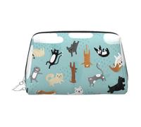 Raining Cats & Dogs Print Leather Cosmetic Pouch, Leather Makeup Bag for Purse with Top Zip Closure Stylish Toiletry Bag