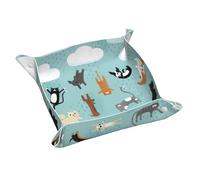 Raining Cats & Dogs Print Leather Tray Organizer, Desktop Catchall Trays, Multifunctional Trays, For Keys, Watch, Wallet