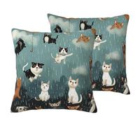 Raining Cats & Dogs Print Pillowcase 60x60 CM Set 2 Pack Linen-Look Square Pillow Covers Cushion Cover for Sofa, Bed, Living Room, Garden & Office Decor