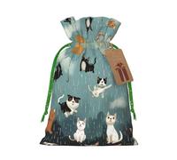 Raining Cats & Dogs Printed Christmas Drawstring Gift Bags-Xmas Wrapping Bags,Candy Bag,For Holiday Party Decorations,Wedding Party Supplies M Green Christmas Ribbon