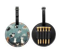 Raining Cats & Dogs Printed Golf Tees Organizer Bag, PU Leather Golf Tee Pouch, Portable Tee Holder with Belt Clip, 5 Tee Slots, Golf Bag Accessory and Golf Gift Black