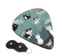 Raining Cats & Dogs Printed Guitar Picks, 6 Pack with Leather Keychain Pick Holder - 0.46mm, 0.71mm, 0.96mm Assorted Thickness for Acoustic Ukulele, Electric Guitar, Acoustic Guitar, Bass