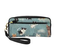 Raining Cats & Dogs Printed Leather Makeup Bags with Wrist Strap Portable Travel Toiletry Bag Cosmetic Organizer Bag for Women