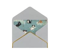 Raining Cats & Dogs Printed Pearl Paper Greeting Card, Light Grey - Folded Blank Cards with Gold Trim for Weddings, Birthdays, Christmas