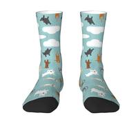 Raining Cats & Dogs Printing Stylish Color Block Mid Calf Socks With Simple Design, Suitable For Sports,Warm Decorative Socks
