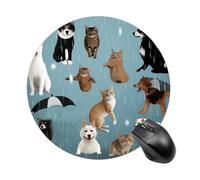Raining Cats & Dogs Round Mouse Pad with Non-Slip Rubber Base Mousepad Portable Mouse Mat Office Accessory for Gamers, Office Workers