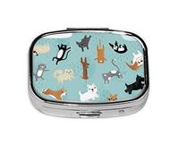 (Raining Cats & Dogs) Square Pill Box with 2 Compartment Small Pill Organizer Portable Pill Case Vitamin Containers, Travel Essentials 5.5x4x1.8 cm