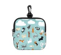 Raining Cats & Dogs Square Zipper Pouch with All-Over Print,Waterproof Rubber-Fabric, Lightweight Durable Small Organizer Bag for Coins, Cards, Keys