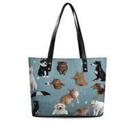 Raining Cats & Dogs Tote Bag Large Soft Leather Purse with Zipper Lightweight Ladies Shoulder Handbag