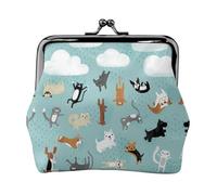 Raining Cats & Dogs Women's Leather Kiss-Lock Coin Purse,Double-Sided Full Print Pattern,Ultra-Fine Fiber Leather,Small Clutch Wallet for Cash,Cards,Coins