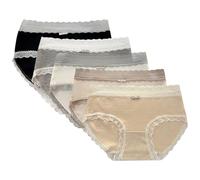 Rainjia 5 Pack Girls Cotton Mid Waist Underwear - Lace Trim Kawaii Hipster Panties with Bowknot Decor, Full Coverage Seamless Breathable Soft for Teenager Ages 8-18 Years