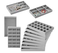 Rainmae 12 Pack Jewellery Drawers Organiser Tray for Storage Display, DIY Stackable Jewelry Box Adjustable Inserts Wardrobe Dividers Velvet Liner, Ring, Earring, Necklace Holder, Grey, 6 Style