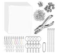 Rainmae 181pcs Heat Shrink Plastic Sheets Pack,Shrinky Art Crafts Set Include 25 PCS Blank Shrinky Art Film Paper with 155pcs Keychains Accessories for DIY Ornaments or Creative Craft