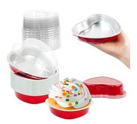Rainmae 18pcs Large Aluminum Foil Heart Shaped Cake Pans w/ Clear Lids，225 ml/ 7.92 oz Disposable Heart Cake Pan，Cupcake Baking Cups Liners Tins Ramekins Containers Valentine's Day Food Wedding Party