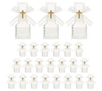 Rainmae 24 Sets Holy Bottle Baptism Favors with Cross Rosary 50ml Empty Glass Holy Container Bow Water Bottle for Guests Baptism Gifts Church Christian Wedding Baptism Favors