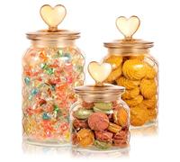 Rainmae 3 Pcs Heart Candy & Cookie Jars with Lids,600+900+1275ml Wide Mouth Opening Kitchen Countertop Jars Storage Container for Candies, Jelly Beans, Cookies, Cereal, Snack