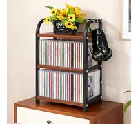 Rainmae 3-Tier CD Storage Shelf for Display Wooden Metal CD Holder Desk Rack Organizer Sturdy Game Disc Display CD Organizer for Countertop Storage Media Shelf Home Office Ideal for Music Enthusiasts